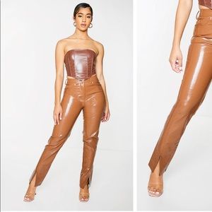 PRETTY LITTLE THING SPLIT LEG VINYL TROUSERS